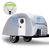 Teardrop Camper Cover Waterproof, Fade and Tear Resistant Travel Trailer Cover, Utility Silver Coated Fabric RV Cover with Metal Buckle, Outdoor Windproof Heavy-Duty Camper Covers